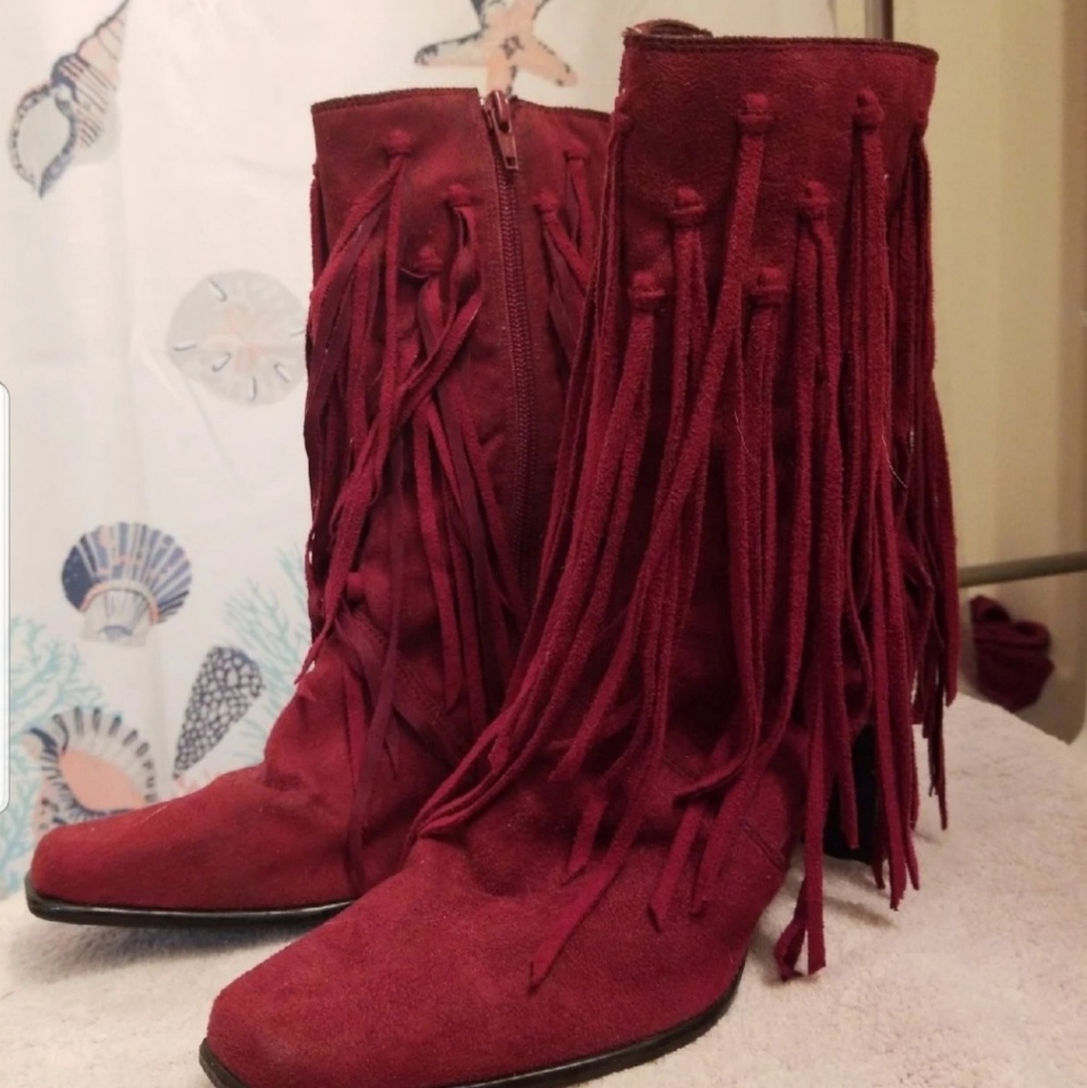 Vintage red fringe boots